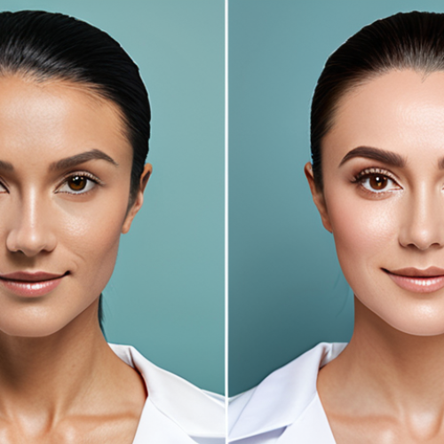 Before & After (Professional Setting)**

"A split image showcasing 'before and after' results of a mini facial contouring procedure. On the left, a woman with a slightly less defined jawline and cheeks, fully clothed in professional attire. On the right, the same woman with enhanced cheekbones and a more sculpted jawline, also fully clothed in similar professional dress. The background is a clean, modern medical office. Perfect anatomy, correct proportions, natural pose. Safe for work, appropriate content, professional, modest, family-friendly, high quality."

**